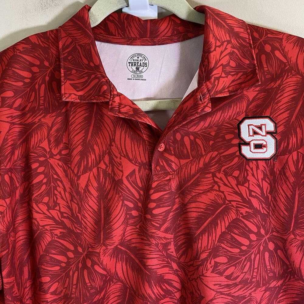 NC State Wolfpack Golf Polo Shirt Rivalry Threads Men 2XL Short Sleeve Floral